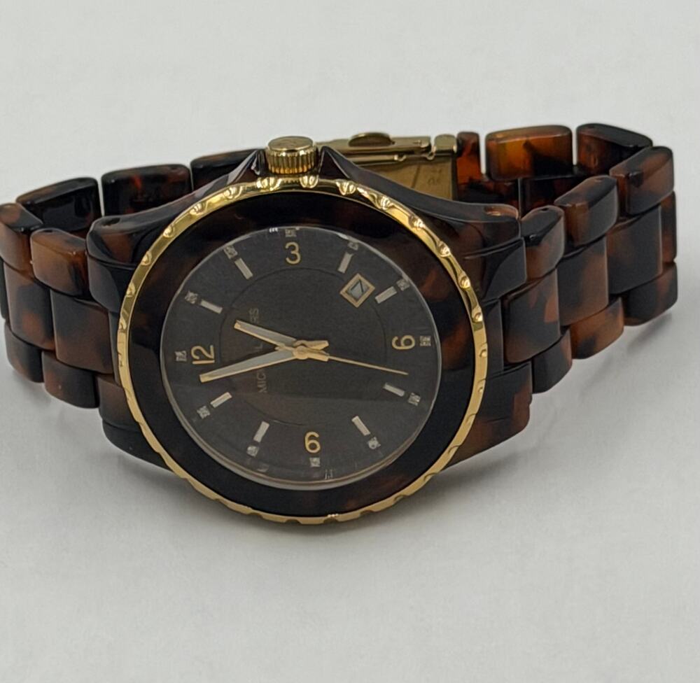 Michael Kors MK5298 Women's Faux Tortoise-shell Lucite Band Watch NEW BATTERY